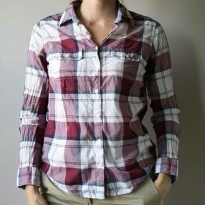 Relaxed fit checkered plaid button down